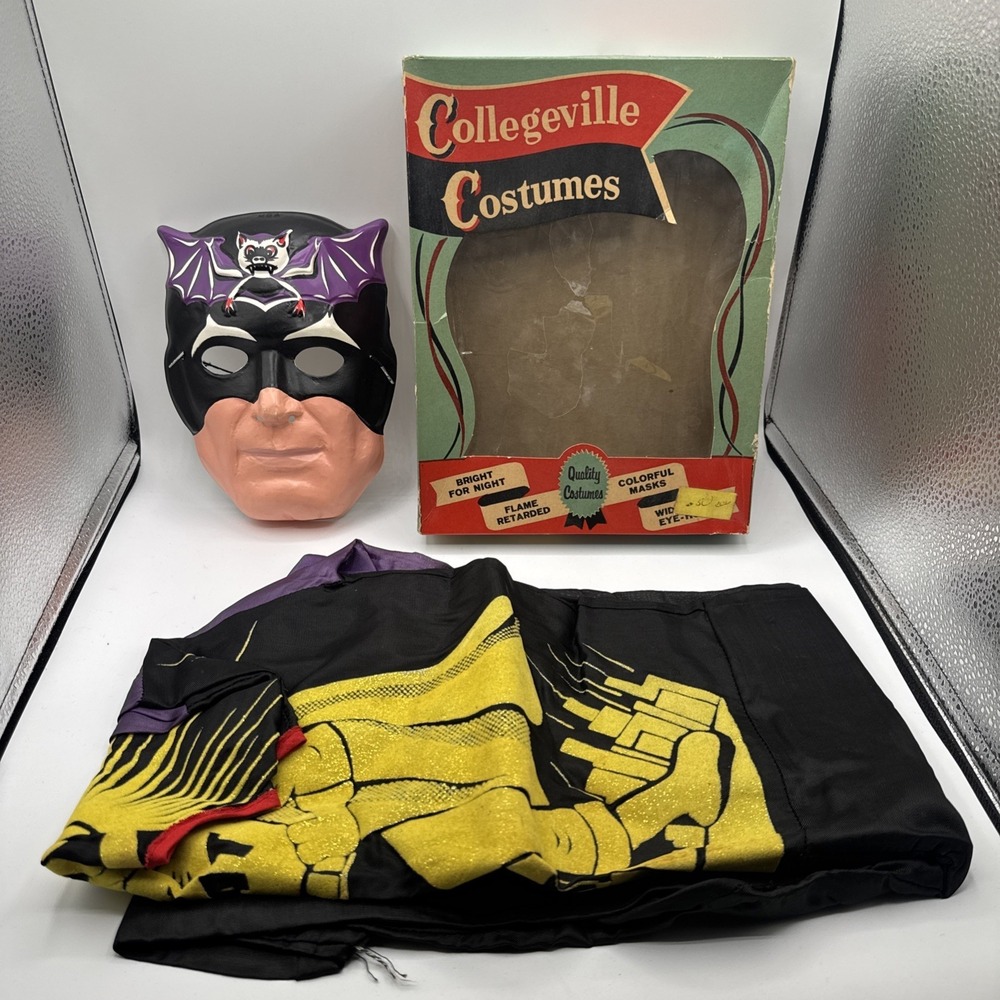 The Bat Batman Vintage Collegeville Halloween Costume and Mask 1960'S Sz Medium
